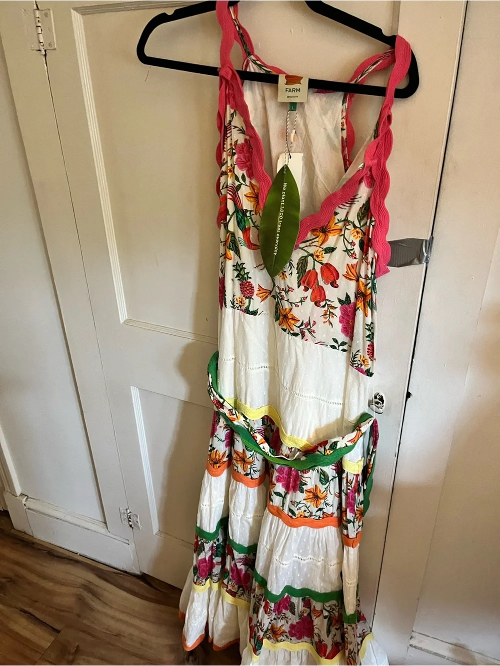 FARM Rio White Maxi Dress with Pink Straps and Multicolor Floral Print - Picture 2 of 16
